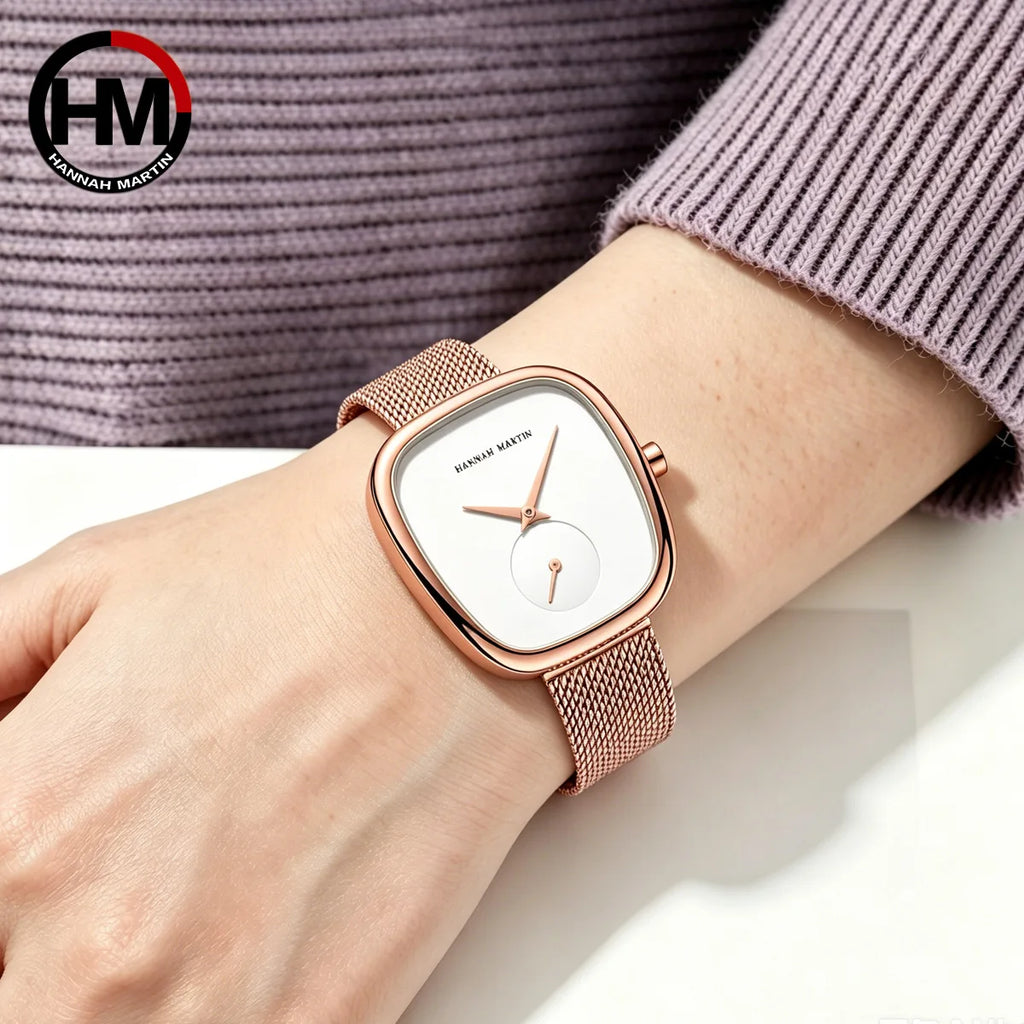 US Local Shipping Women's Watch Oval Rose Gold Case 34mm White Minimalist Dial Original Clock Quartz Movement, Creative Sub Dial, Stainless Steel Mesh Belt, Daily Matching, Work Commuting, Women Jewelry Watch