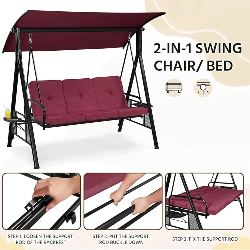 Weather-Resistant 3-Seat Outdoor Patio Swing Chair, Deluxe Porch Swing for Garden, Poolside, and Balcony