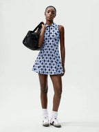Tennis Dress Vintage Collegiate Style Mesh Dress - Elegant Sleeveless V-Neck A-Line Skater Dress, Breathable Stretchy Bodycon Tennis Dress for Women