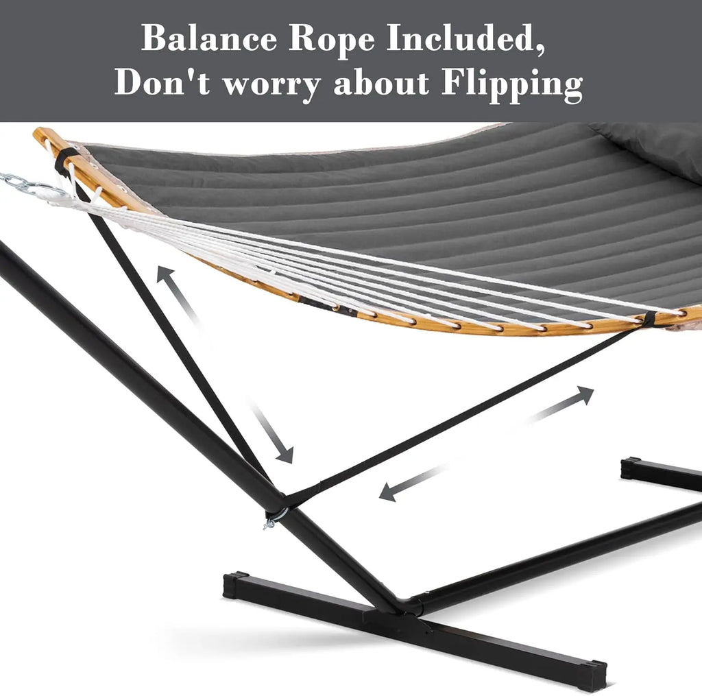 Outdoor 2-Person Portable Hammock with Stand, Curved Spreader Bar and Balance Ropes, Dark Gray