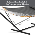 Outdoor 2-Person Portable Hammock with Stand, Curved Spreader Bar and Balance Ropes, Dark Gray