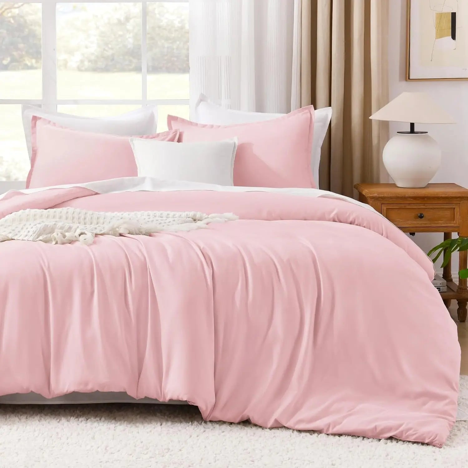 Luxury Soft 3-Piece Lightweight Comforter Set All-Season Fluffy Breathable Bedding Oversized King Queen Twin Size Solid Color Quilt with 2 Pillowcases Home Bedroom Decor Cozy Room Textiles Skin