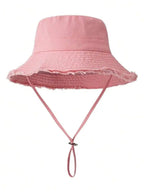 1pc Women's Drawstring Fringed Bucket Hat, Soft Fabric Windproof Sunscreen, Holiday/Mother's Day Gift, Suitable For Hiking,