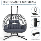 Egg Swing Chair with Stand, 2 Person Outdoor Patio Wicker Hammock Chairs with Cushion for Indoor, Lawn, Garden - Dark Grey