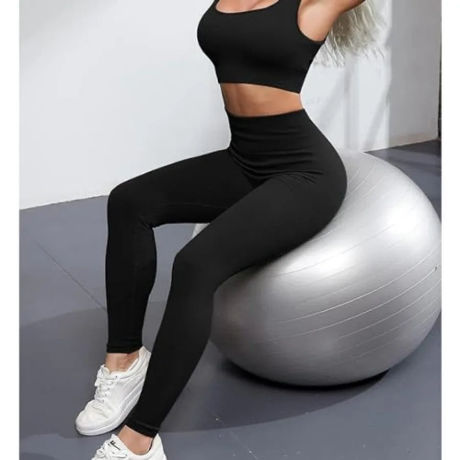 4 Pcs Workout Sets For Women Ribbed Leggings Clothes Yoga Sets Active Wear Matching Work Out Sets Gym Pilates Outfits