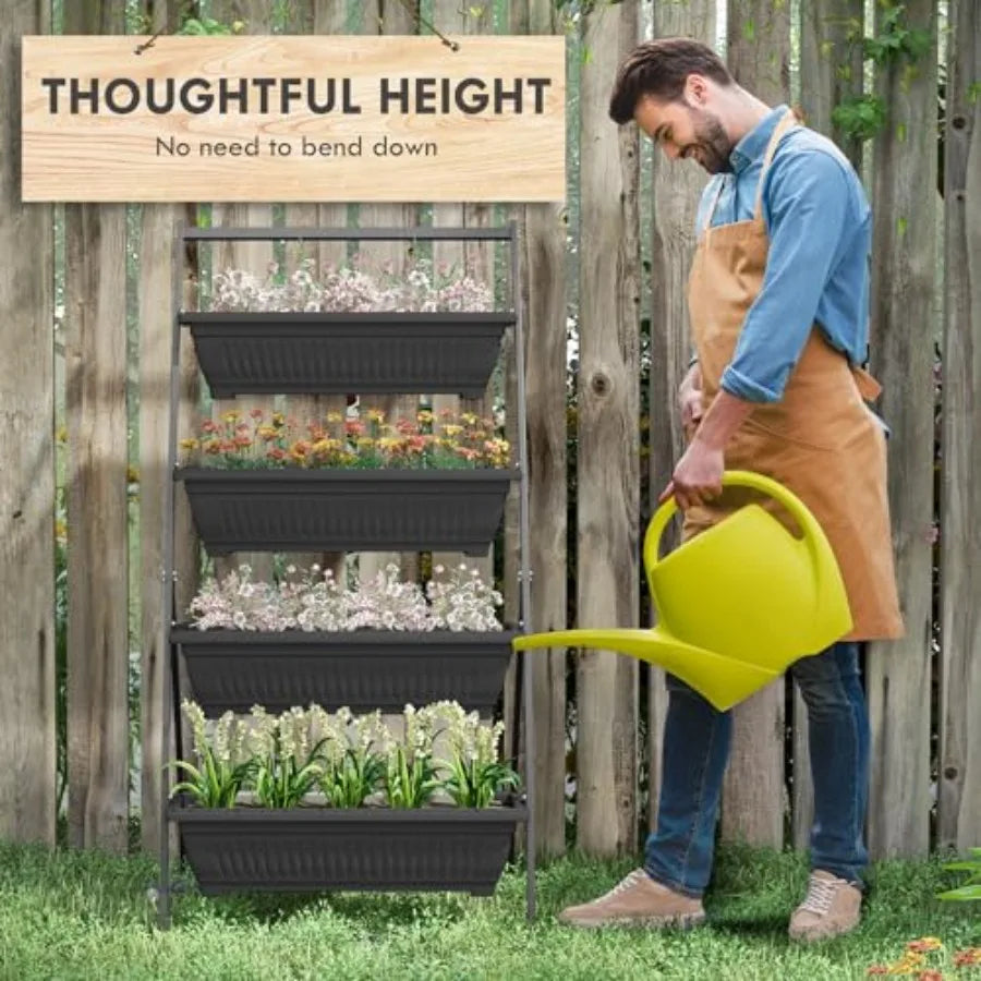 Raised Garden Bed 4 Tier Vertical Garden Planter Set 4 Outdoor Planter Boxes with Stand Self Draining Design Elevated Garden fo