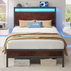 Twin Bed Frame with Headboard & Footboard, Twin Bed Frame with Charging Station & LED Light, Under-Bed-Storage, No, Customized
