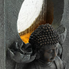 28" H Outdoor Buddha Waterfall Fountain, Freestanding Relaxing Water Feature, Asian Zen Fengshui Decor for Patio, Garden, Backyard, Deck & Home, Ideal Gift Led Fountain