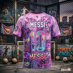 Kids Unisex Argentina Messi #10 Graffiti Soccer T-Shirt Quick Dry Breathable Football Training Jersey World Cup Fan Commemorative Tee