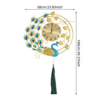 Luxury Large Peacock Wall Clock Silent Quartz Golden Blue Art Decor for Living Room Bedroom Office Unique Gift Home Kitchen Cafe Bar Resin Metal 58cm