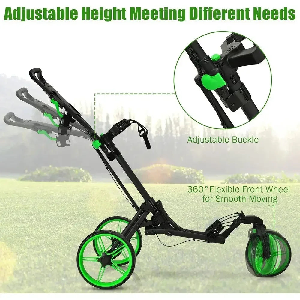 Three-Wheel Swivel Front Golf Cart, Adjustable Pull Trolley for Clubs, Easy Rolling Compact Golf Transporter