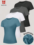 Women's 4Pcs Crew Neck Short Sleeve Tees Set: Tight Fit Casual Workout Tops for Summer & Autumn, Multi-Color