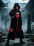 Anime Red Cloud Cosplay Cloak Black Long Robe Hood Stand Collar Halloween Carnival Party Stage Performance Costume for Men Women