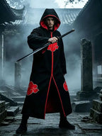 Anime Red Cloud Cosplay Cloak Black Long Robe Hood Stand Collar Halloween Carnival Party Stage Performance Costume for Men Women