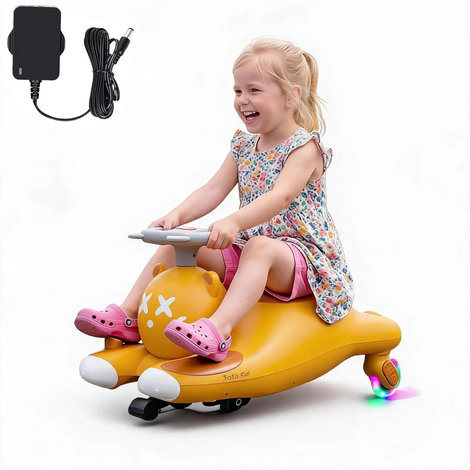 12V Kids Electric Wiggle Ride-On Car With Pedal, Rechargeable Cartoon Cat Twist Toy Vehicle For Toddlers Indoor Outdoor Ride