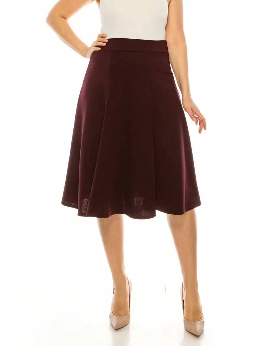 Plus Size Solid Flared Midi Skirt Lightweight A-Line For Everyday Wear