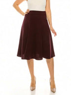Plus Size Solid Flared Midi Skirt Lightweight A-Line For Everyday Wear