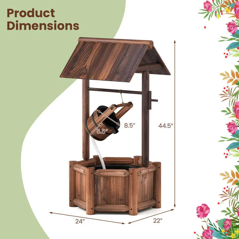 Garden Rustic Wishing Well Wooden Water Fountain with Pump