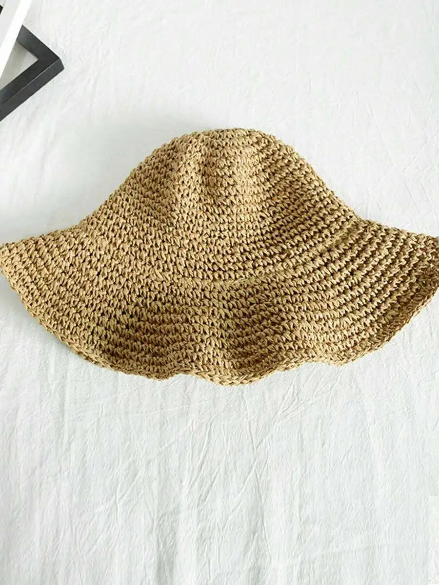 DAZY Versatile And Foldable Khaki Straw Hat For Women, Sun Protection And Beach Vacation, Korean Style Boho
