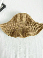 DAZY Versatile And Foldable Khaki Straw Hat For Women, Sun Protection And Beach Vacation, Korean Style Boho