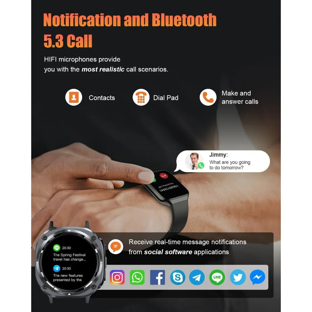 39mm HD Fitness Watch: Smartwatch for Men, Health Tracking, 114+ Sports Modes, Waterproof, 30-Day Battery, Black