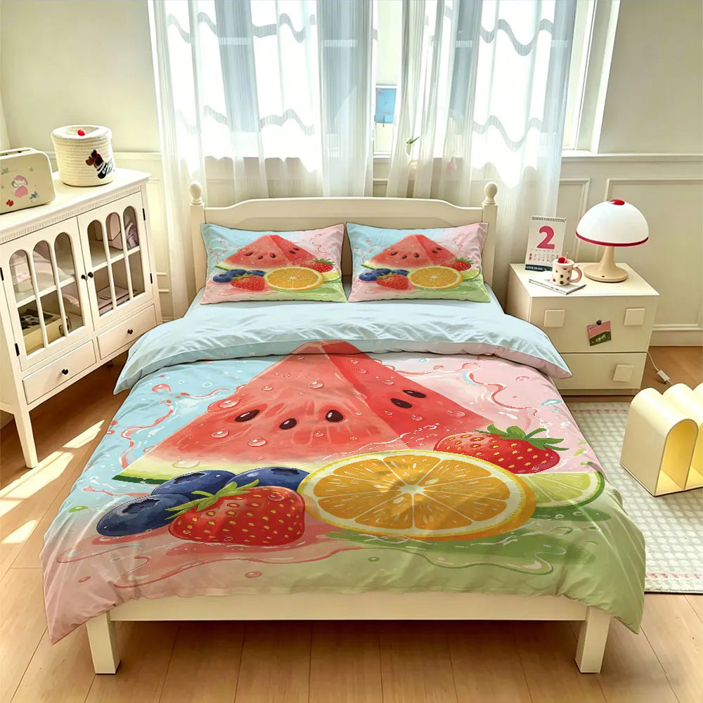 3pcs Summer watermelon fruit Print Coreless Duvet Cover Set Multiple Sizes Soft Comfortable Bedding Decoration Machine Washable