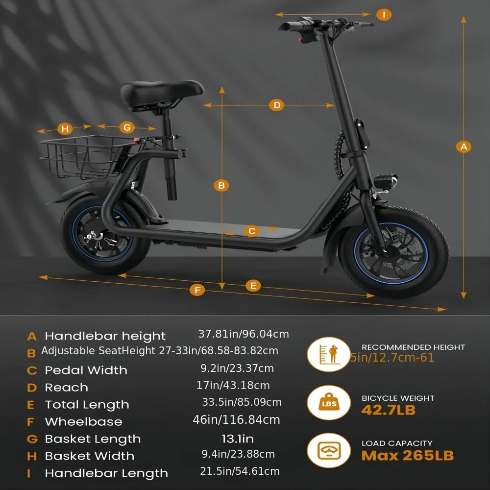 Gyroor Adult Electric Scooter with Seat – 450W Motor, 15-Mile Range, 16 MPH, 12" Tires, Rear Basket, UL2272 Certified, Adjustable Seat for Commuting & Errands