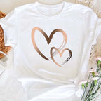 Summer New Fashion Women's Heart Printed T-shirt Trendy Casual Round Neck Top Short Sleeves Women T-shirt