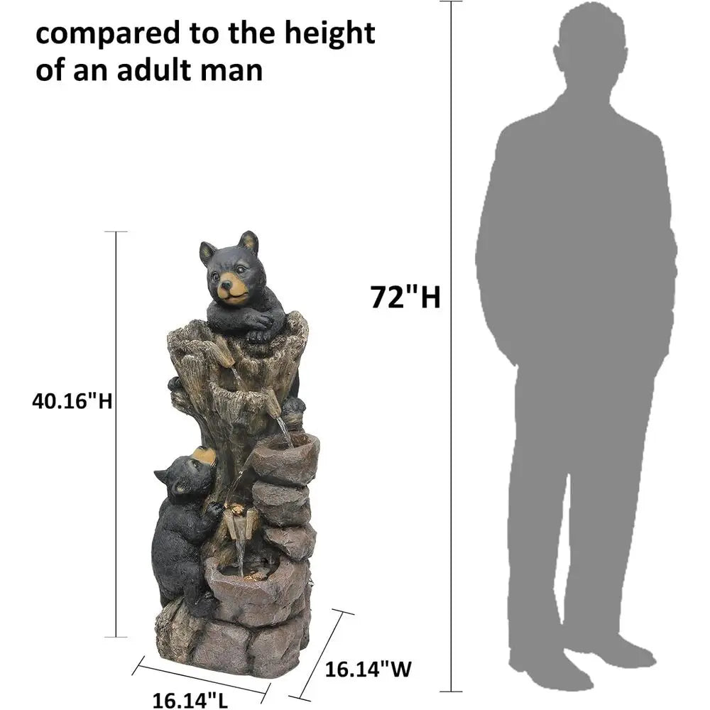 5-Level Outdoor Mountain-Themed Black Bear Climbing Tree Fountain for Garden, Patio, and Deck Relaxation