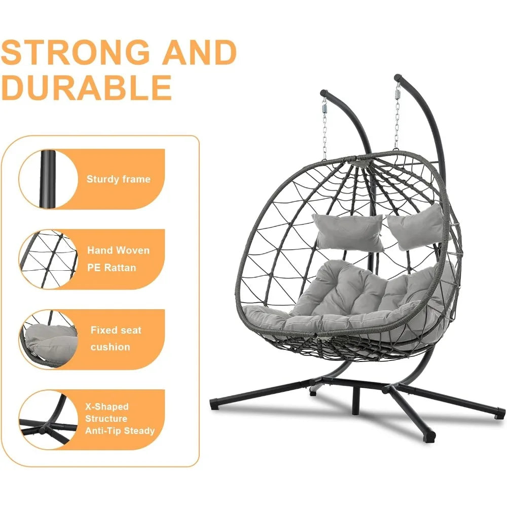Two Person Hammock Swing Chair with Cushion for Indoor and Outdoor Use