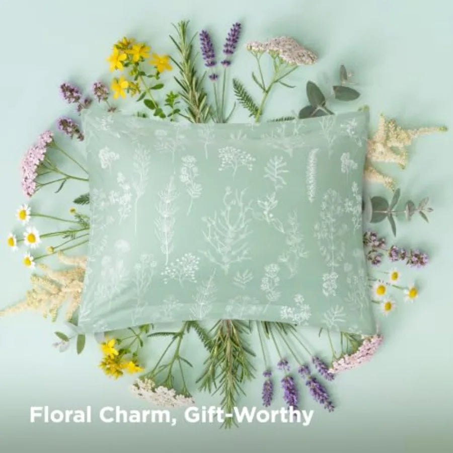 Comforter Set - Sage Green Bed Set, 3 Pieces Lightweight Summer Cute Floral Bedding, 1 Soft Reversible Botanical Flowers Comfor