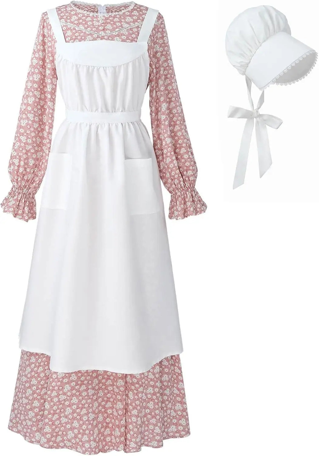 Pioneer Dress Women Prairie Dress with Bonnet Adult Long Colonial Costume
