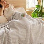 100% Cotton Throw Blanket for Spring Summer, Ultra Soft Waffle Weave Blanket for Couch Sofa Chair, Thin Lightweight Breathable