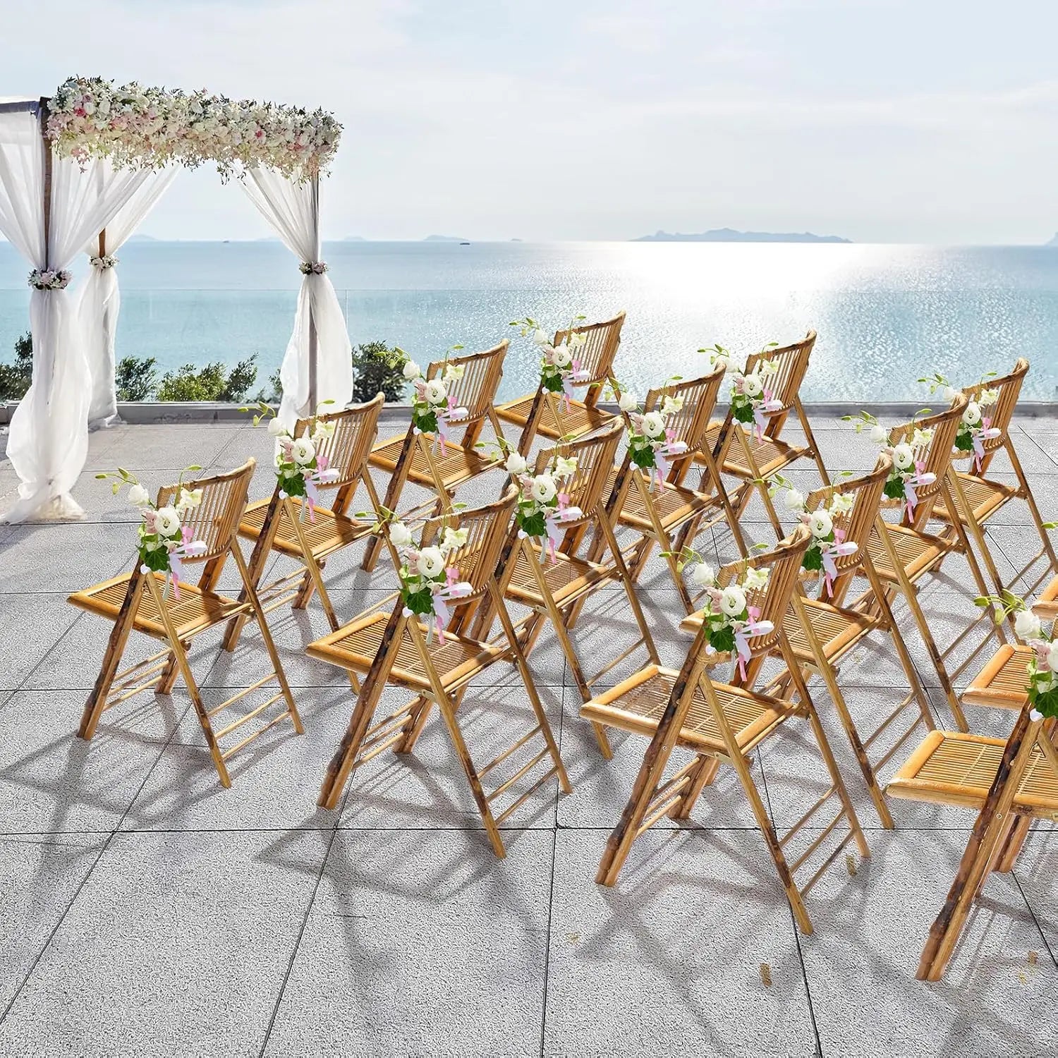 Bamboo Folding Chair, Foldable Dining Wood Chairs Comfortable Seat for Outdoor & Indoor, Patio, Porch, Wedding,, Customized