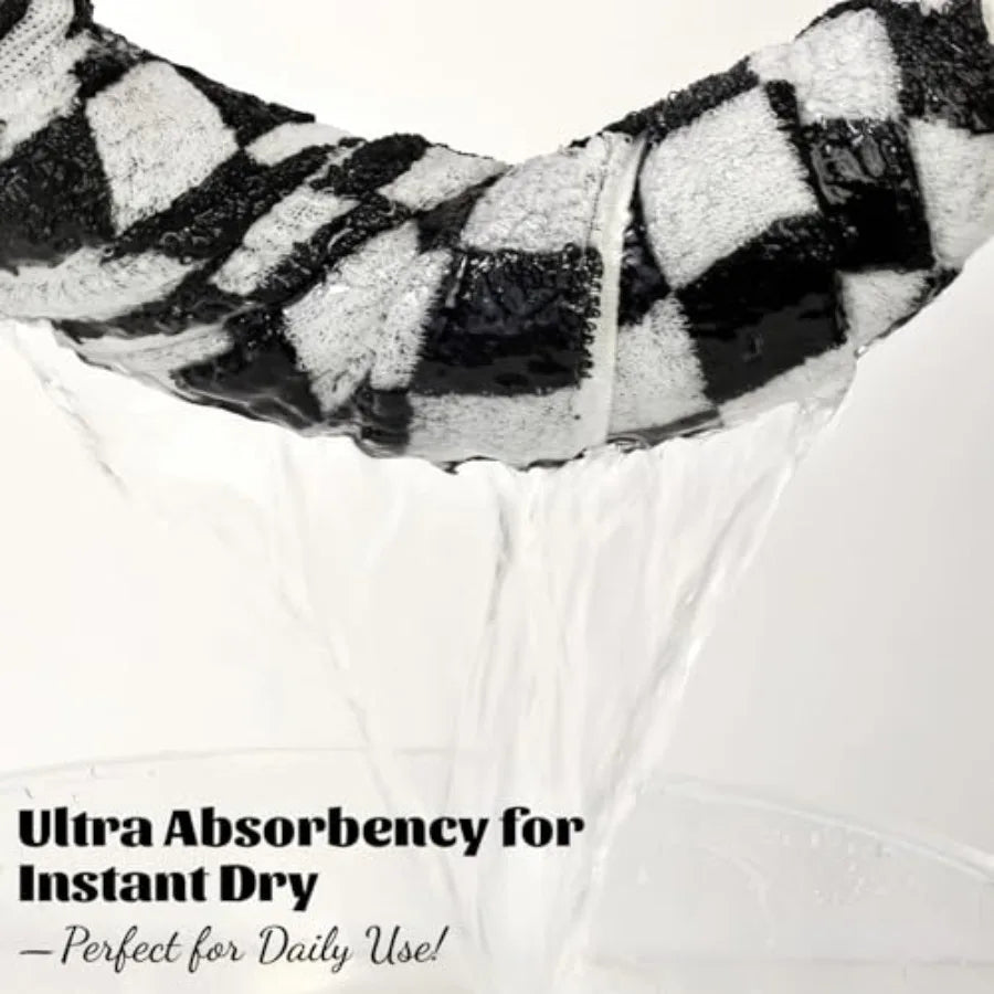and White Towels Set of 8, Cute Checkered Towels for Bathroom Decor, 2 Bath, 2 Hand, 4 Washcloths, Cotton
