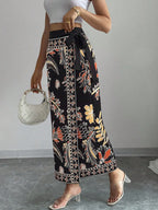 Elenzga Women's Elegant Floral Print Wrap Tie Straight Skirt, Vacation Style