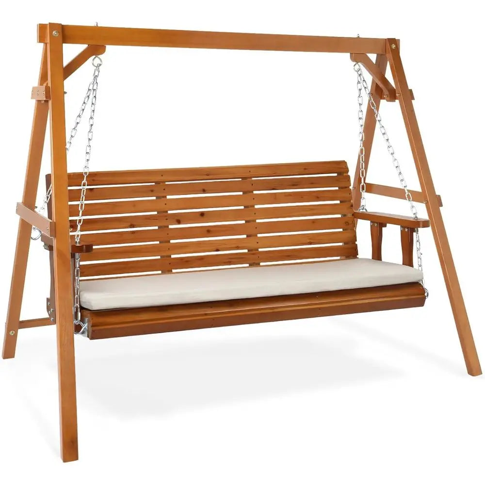 5-Person Outdoor Porch Swing with Cushions, Heavy Duty 880lbs, Ideal for Yard, Garden, Pool, Deck, Brown