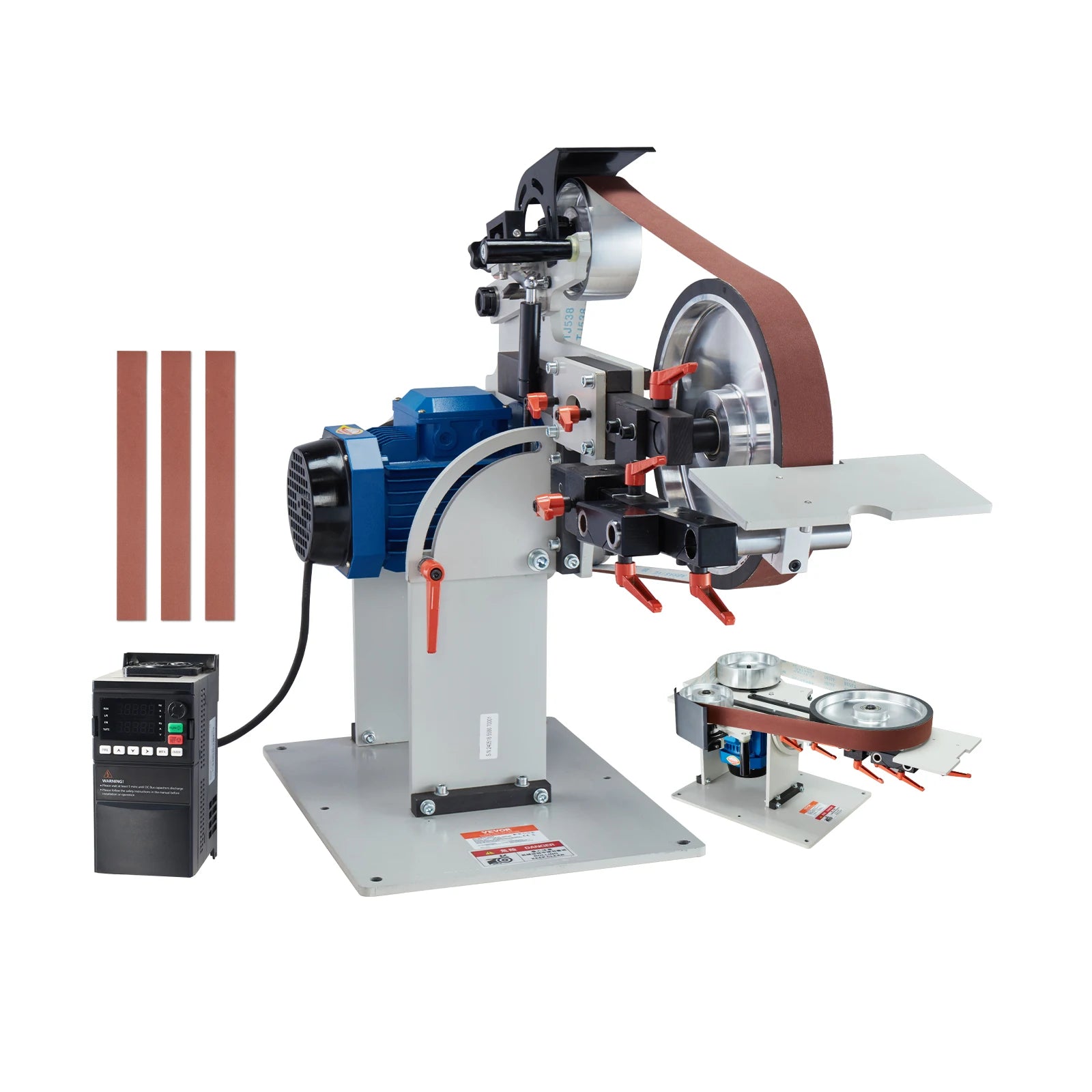 SucceBuy Belt Grinder Sander Variable Speed Belt Polisher with VFD 1500W Knife Sharpener Grinding Moulds & 3PCS Sanding Belts
