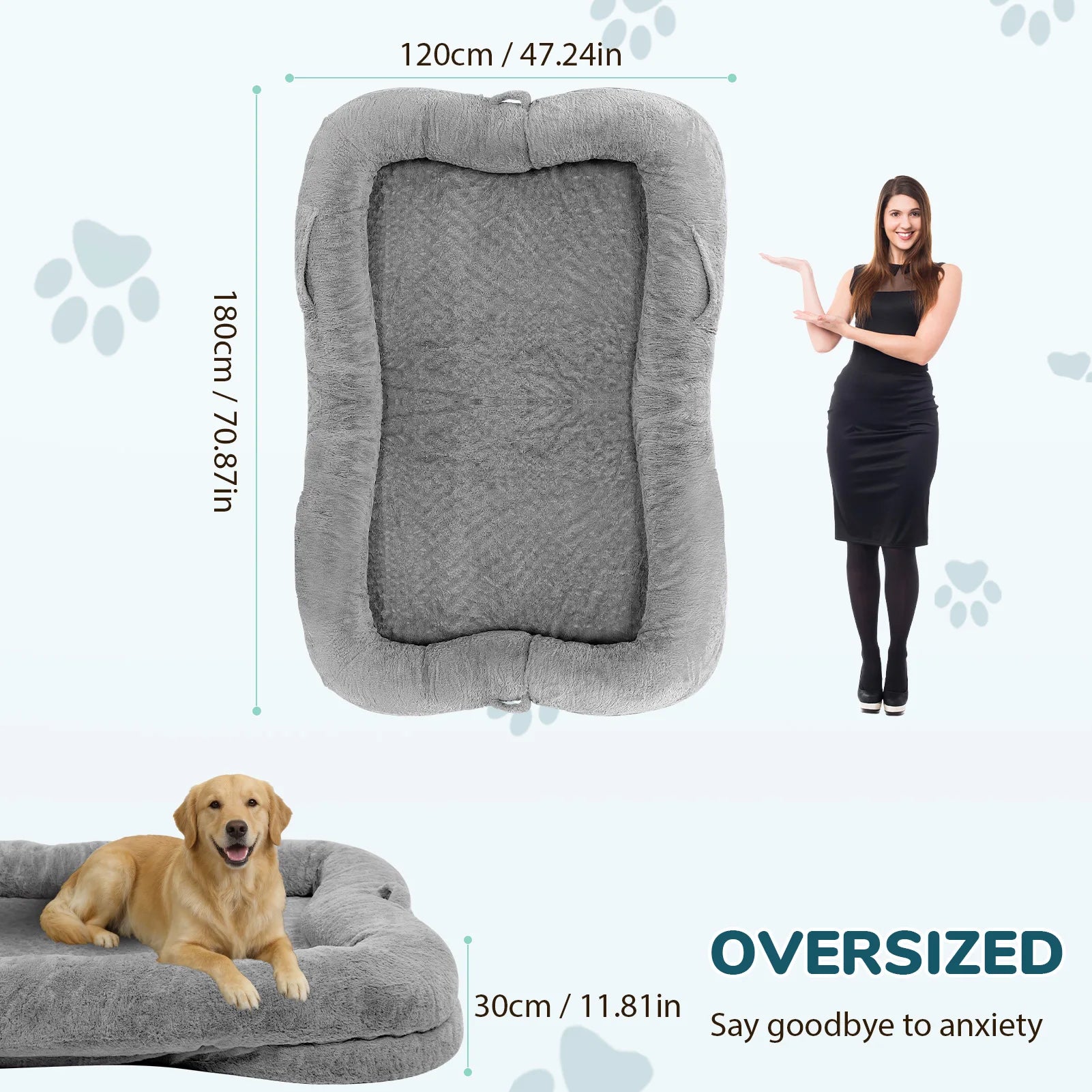 Portable Human Dog Bed Washable Large Size Non Slip Bottom Comfortable Plush Giant Size Dog Bed with Blanket and Pocket for Home