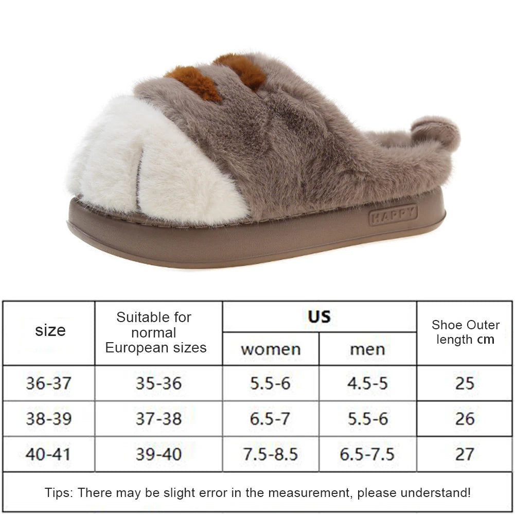 3D Cat Paw Plush Slippers Warm Slip-on House Shoes Comfortable Fluffy Home Slippers Anti Slip Cute Paw Slippers for Men Women
