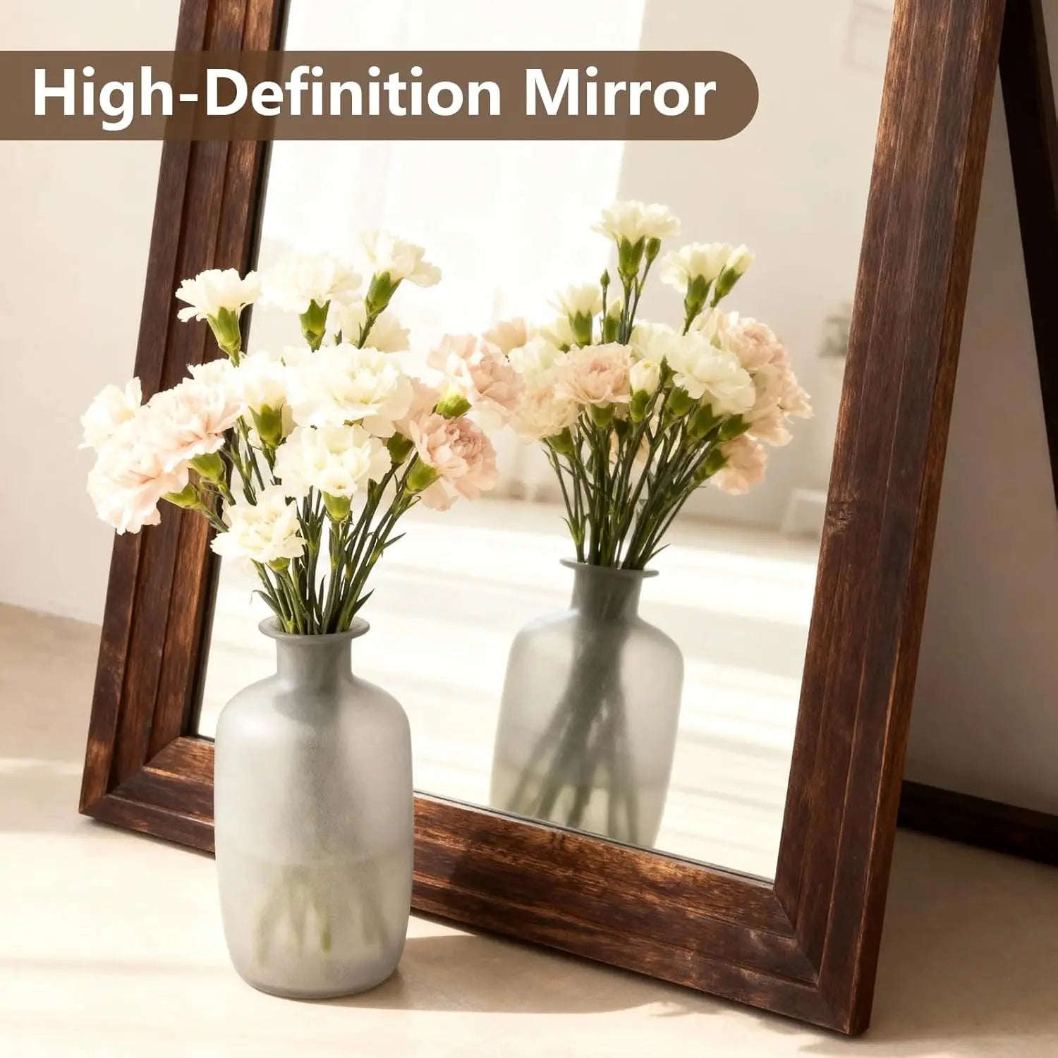 Arched Full Length Mirror 65"x22" Long Vintage Wood Floor Length Mirror with Stand Brown, Customized