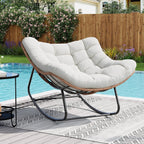 Oversized Outdoor Rocking Chair Metal And PE Rattan Frame With Cushion 400LBS Capacity Gentle 30 Degree Rocking Comfort Ideal For Patio Garden Or Living Room