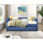 1pc Modern Blue Fabric Daybed with Wooden Frame and Trundle Storage