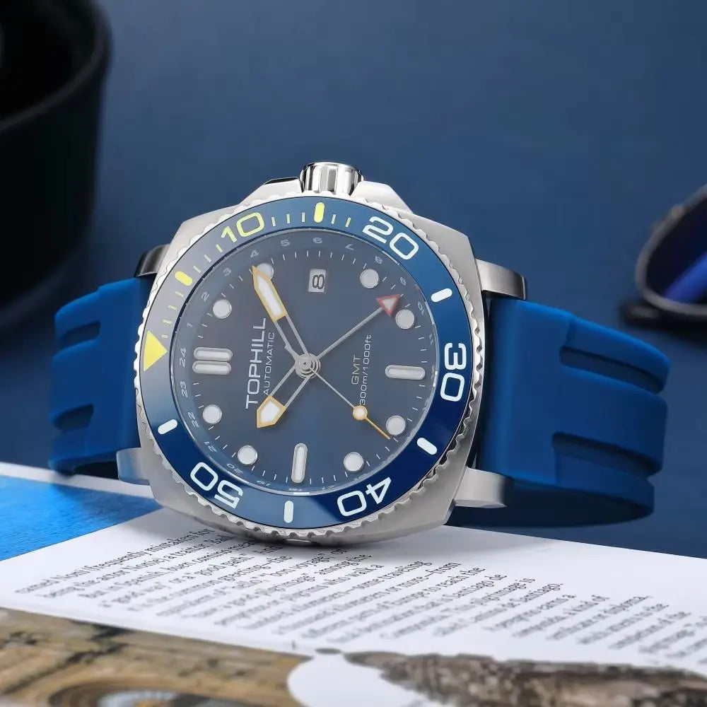 TOPHILL 43mm Men's Diving Watch NH34 GMT Automatic BGW9 C3 Luminous Quick Adjust Bracelet 300M Waterproof Sapphire Luxury TD012G