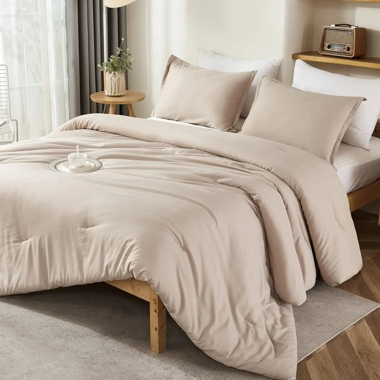 Luxury Soft 3-Piece Lightweight Comforter Set All-Season Fluffy Breathable Bedding Oversized King Queen Twin Size Solid Color Quilt with 2 Pillowcases Home Bedroom Decor Cozy Room Textiles Skin