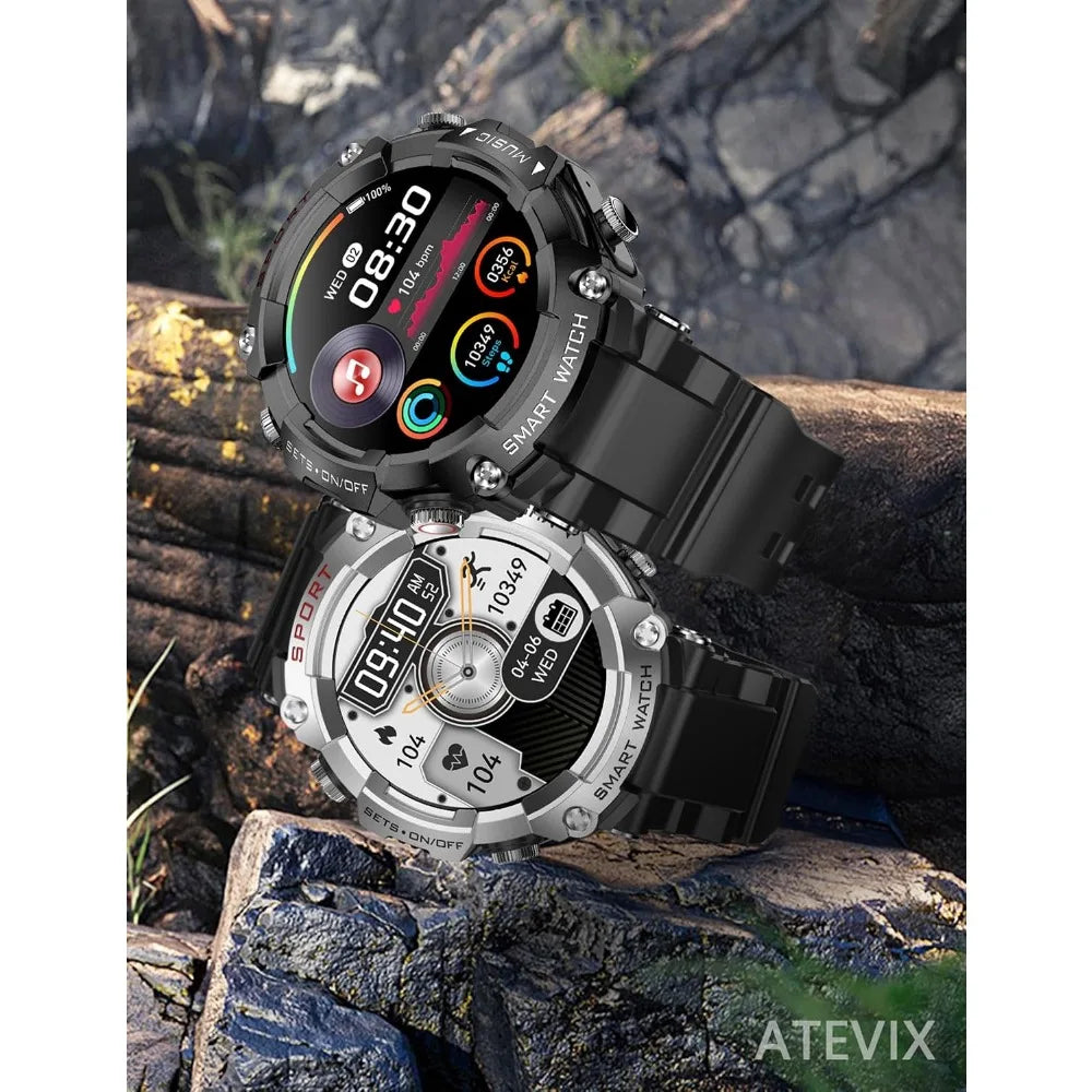 Bluetooth Smartwatch and Earbuds, Fitness Tracker for Men with Call Features, Military Grade for Sports