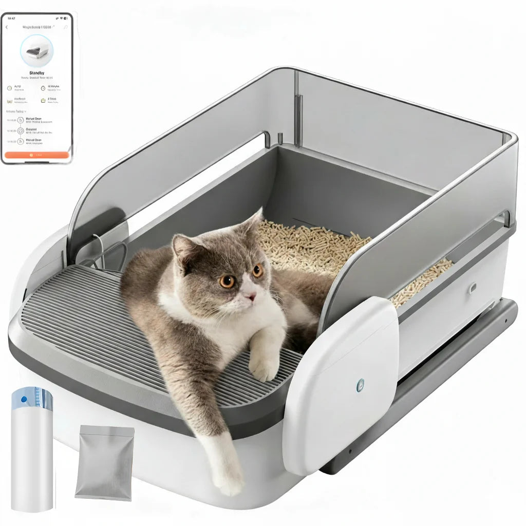 Automatic Litter Box Self Cleaning Odor Control for Cats 3LB to 50LB XX-Large Capacity APP Control Safety Sensor Multi-Cat Use，