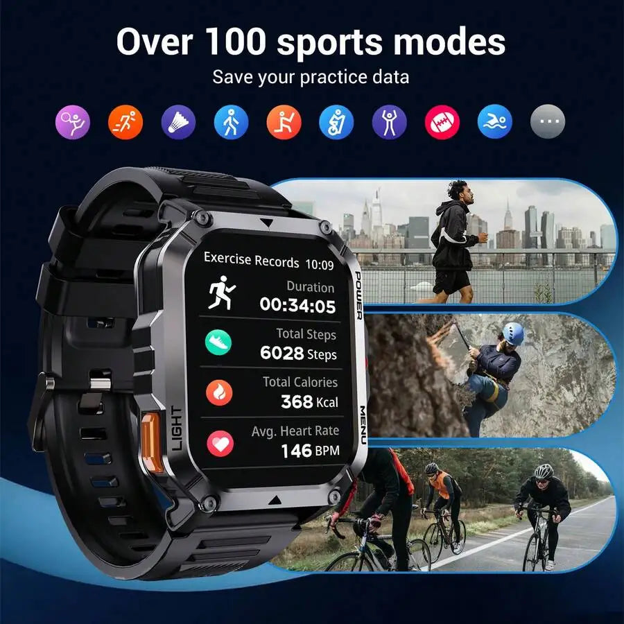 Smart Watch For Men Women, 2.01in HD Touch Screen Smartwatch With Heart Rate Sleep Monitor Compass Flashlight, Waterproof Sport