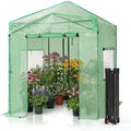 Portable 8x6 Greenhouse for Outdoor Gardening with Steel Frame, PE Cover, Roll-Up Door, and Mesh Vent Windows - Green