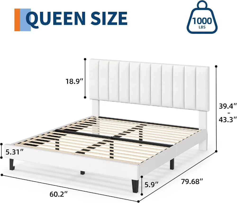 Queen Size Platform Bed Frame with Upholstered Headboard, Velvet, Height Adjustable, No Box Spring Needed, Easy Assembly